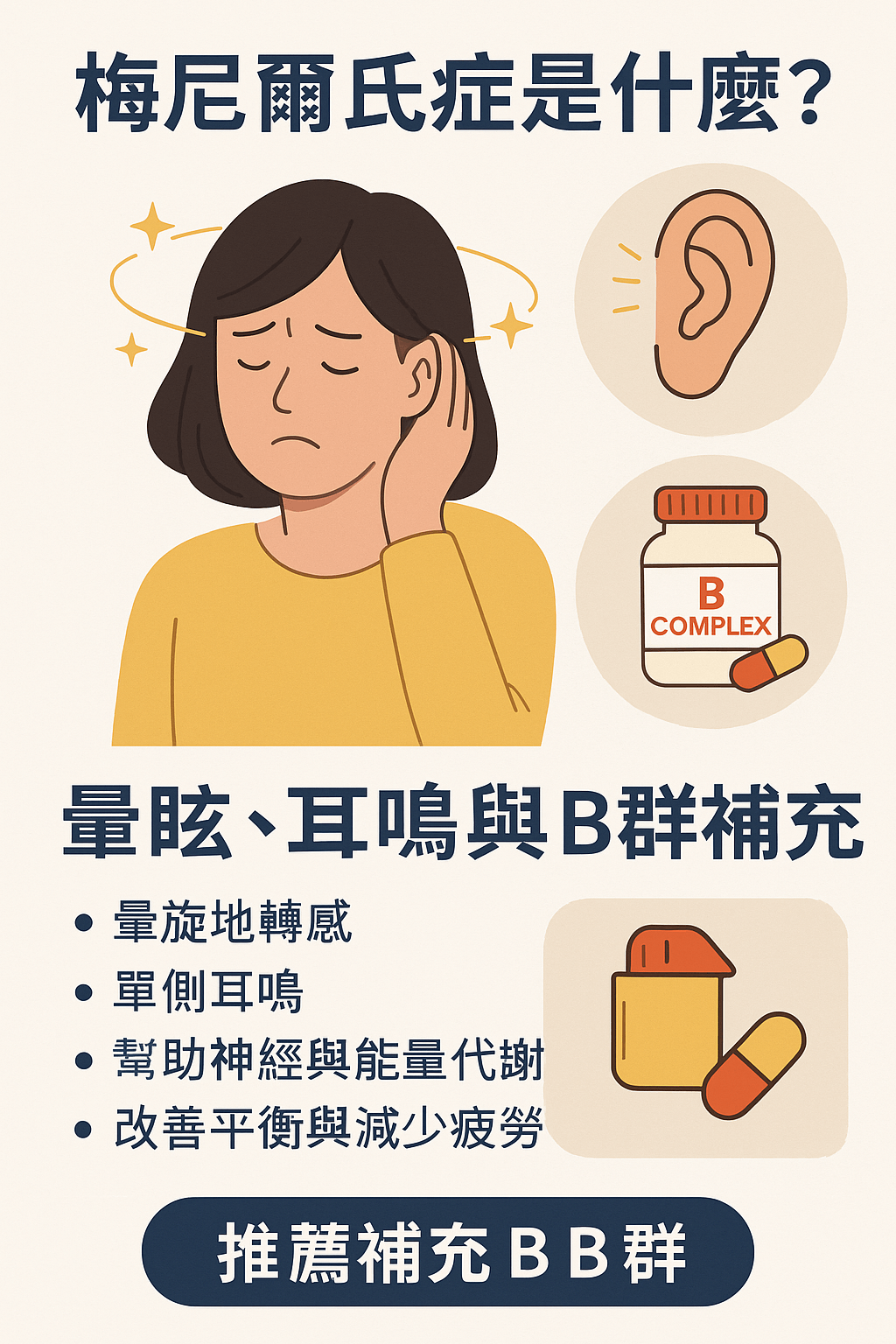 梅尼爾氏症是什麼？暈眩、耳鳴與B群補充的關聯與治療建議